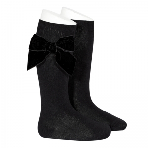 Knee socks w/ side velvet bow 900 - Zwart