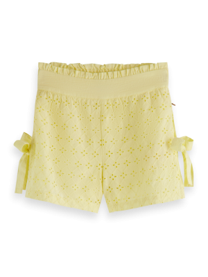 Mid-waist emboidery shorts 0853 - Lemon