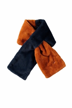 Ruffle colorblock fur scarf 110 - Navy blaz