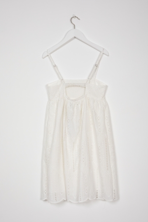 Embroidered dress fine straps Off white