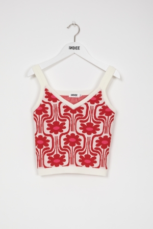 Printed knitted top Chili red