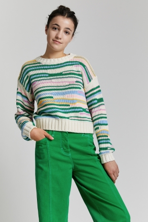 Multi stripe CN knit sweater Apple green
