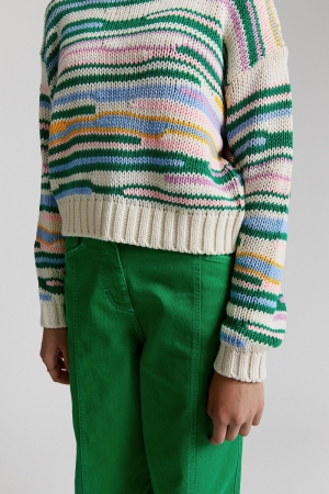 Multi stripe CN knit sweater Apple green