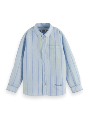 Yarn-dyed LS linen shirt 5233 - Blue str
