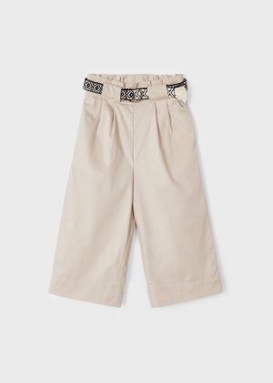Cropped pants w/belt 086 - Almond