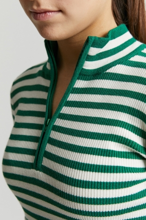 Zip ribbed striped turtleneck Mint green