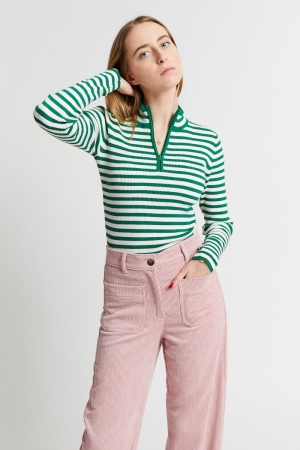 Zip ribbed striped turtleneck Mint green